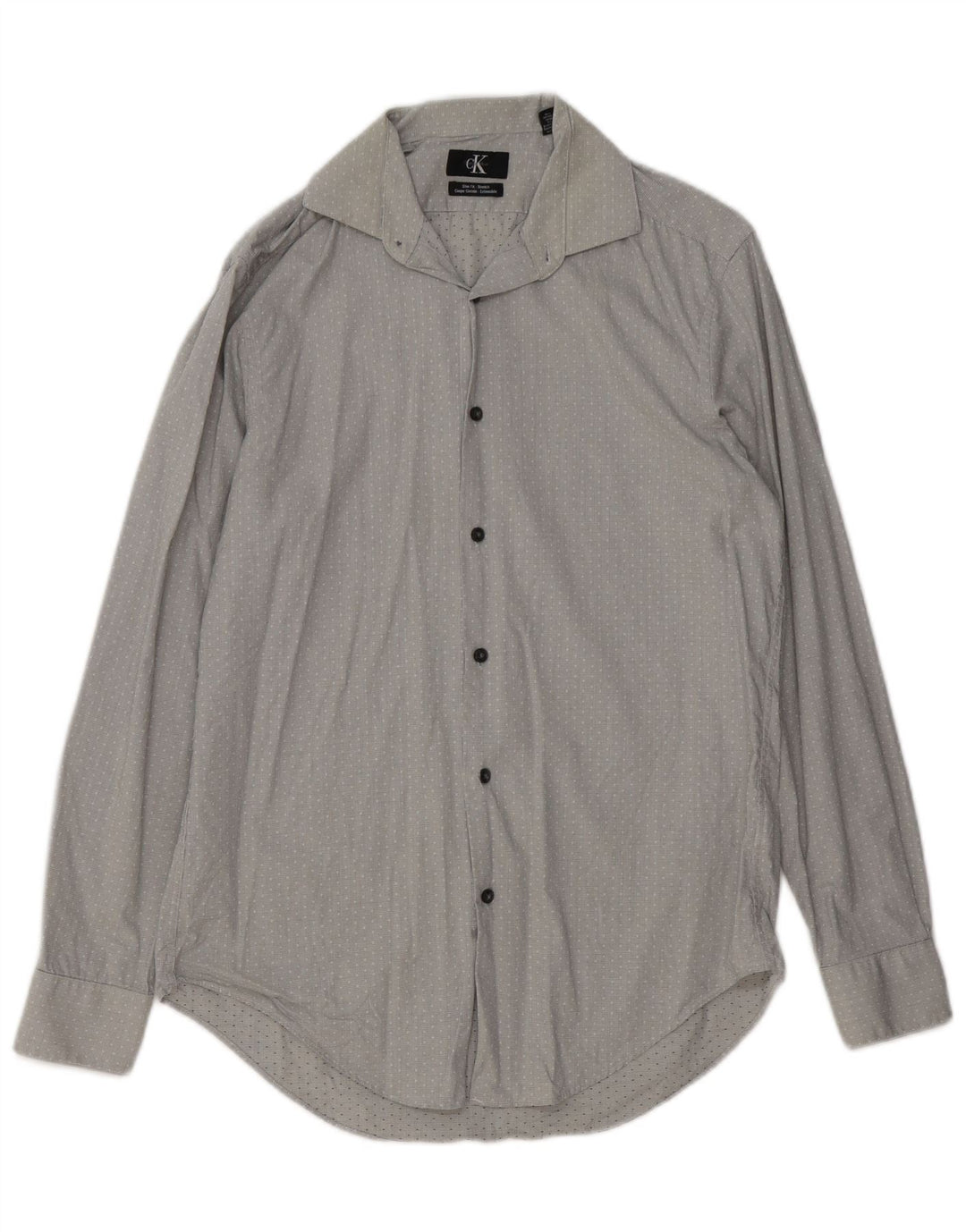 CALVIN KLEIN Herren Slim Fit Hemd Größe 15 Mittelgrau gefleckte Baumwolle