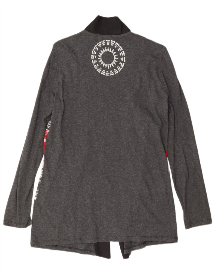 Desigual Womens Graphic Open Cardigan Pullover UK 12 Mittelgrau geblümt