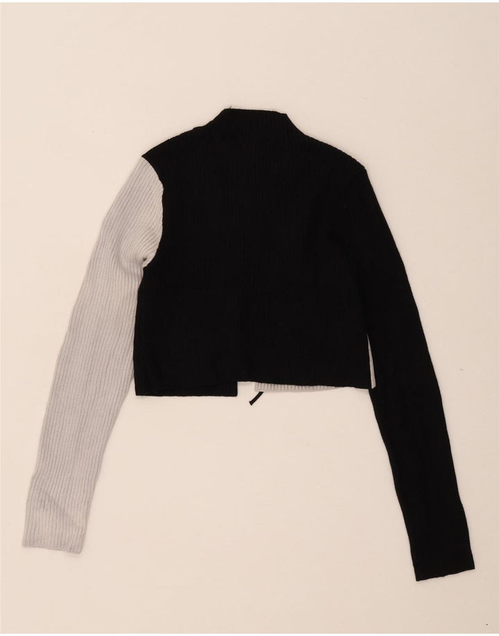 Zara Damen Crop Top Langarm UK 12 Mittelschwarz Colourblock Viskose