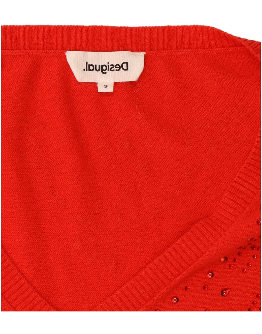 Desigual Damen-Pullover mit V-Ausschnitt, übergroß, Gr. 10, Größe S, Rot