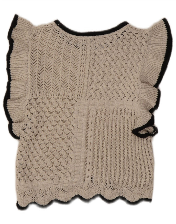 Zara Damen Crop Knit Bluse Top UK 12 Mittelbeige Baumwolle