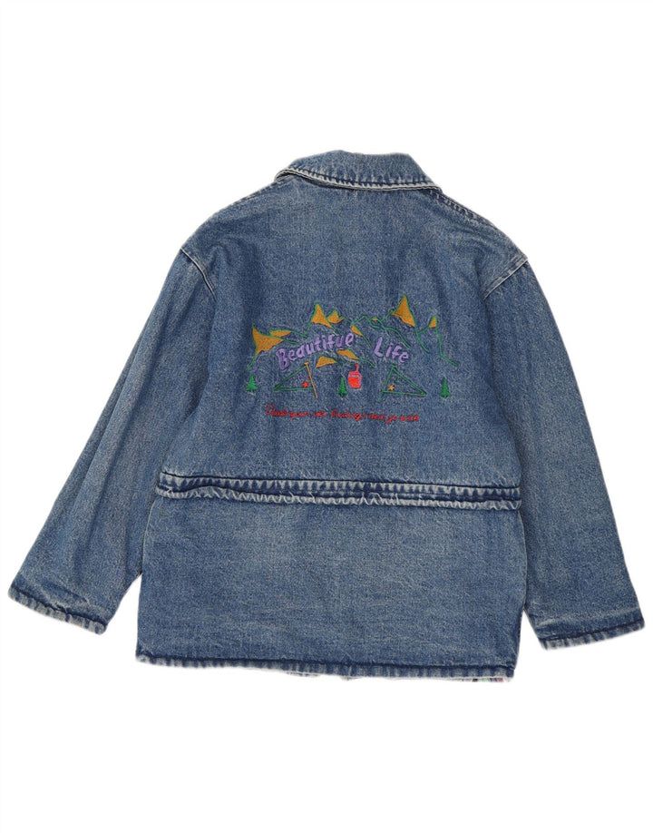 Vintage Damen Grafik Jeansjacke UK 16 Large Blau