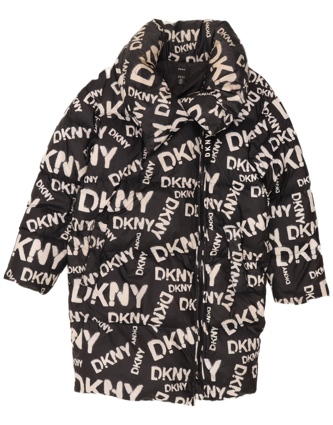 Dkny Womens Graphic Übergroßer gepolsterter Mantel UK 6 XS Schwarzes Nylon
