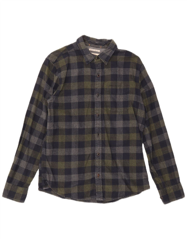 Fat Face Herren-Flanellhemd mit normaler Passform, Größe S, Marineblau, Gingham-Baumwolle