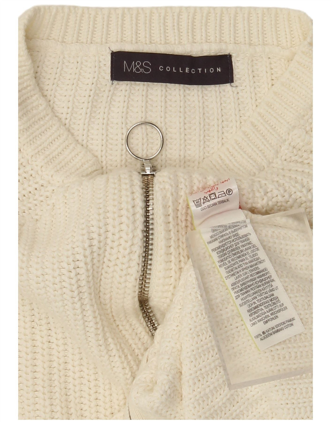 Marks & Spencer Damen-Cardigan mit durchgehendem Reißverschluss, UK 14, mittelweiße Baumwolle