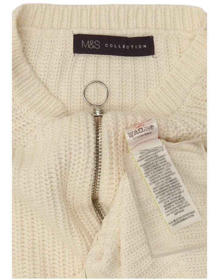 Marks & Spencer Damen-Cardigan mit durchgehendem Reißverschluss, UK 14, mittelweiße Baumwolle