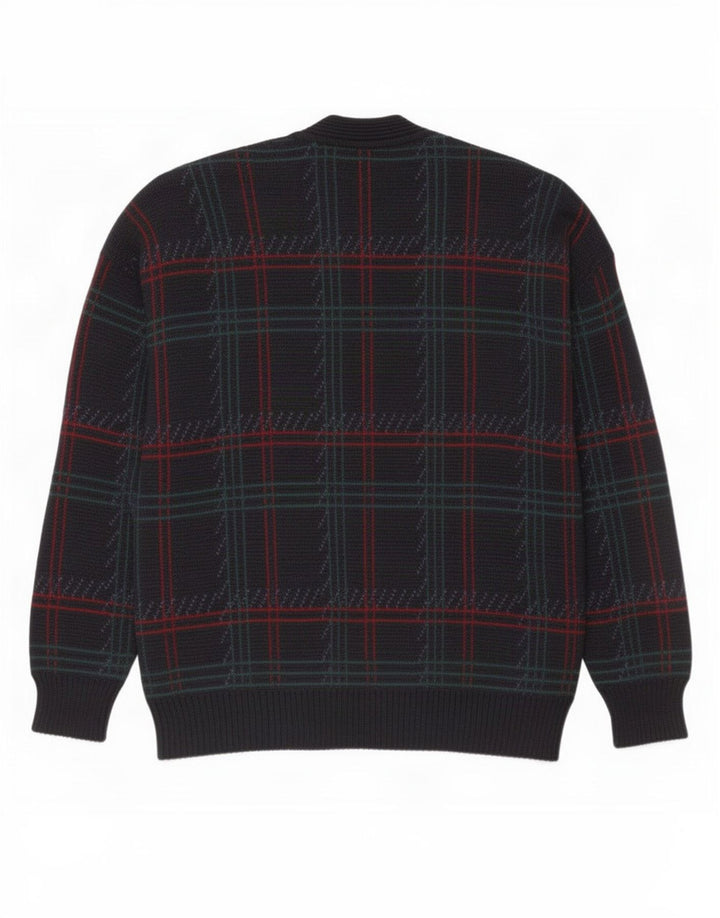 Vintage Herren Cardigan Pullover Groß Marineblau Kariert