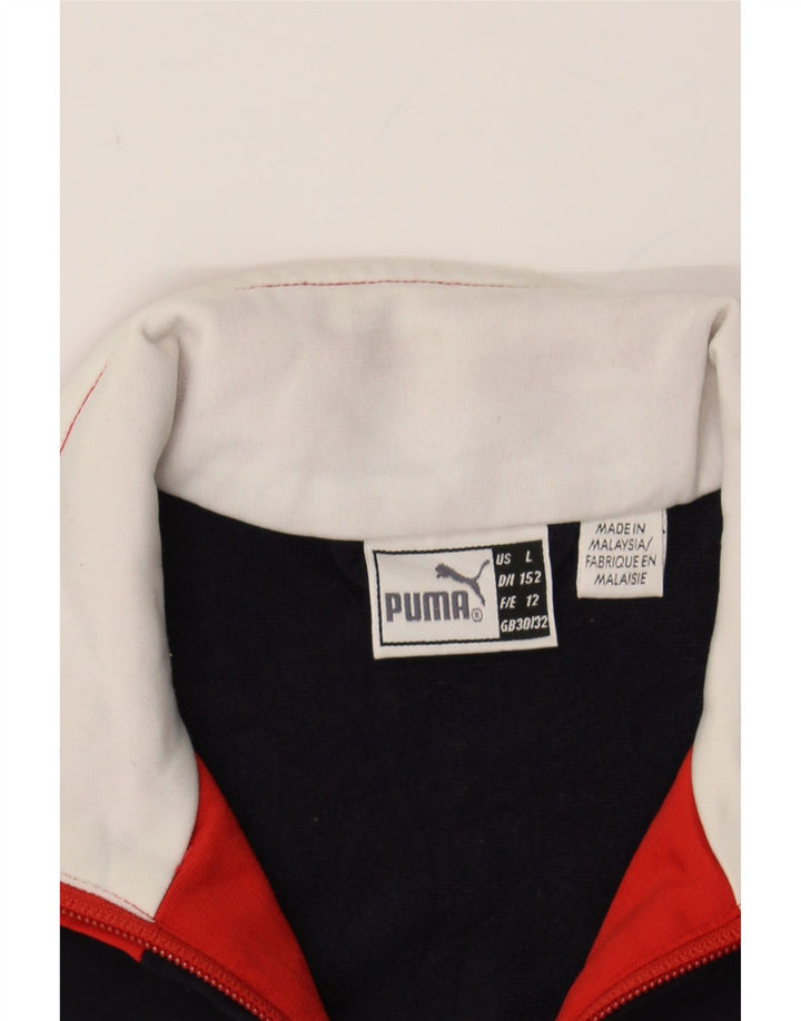 PUMA Boys Graphic Tracksuit Top Jacket 11-12 Years Navy Blue Colourblock Vintage Puma and Second-Hand Puma from Messina Hembry 