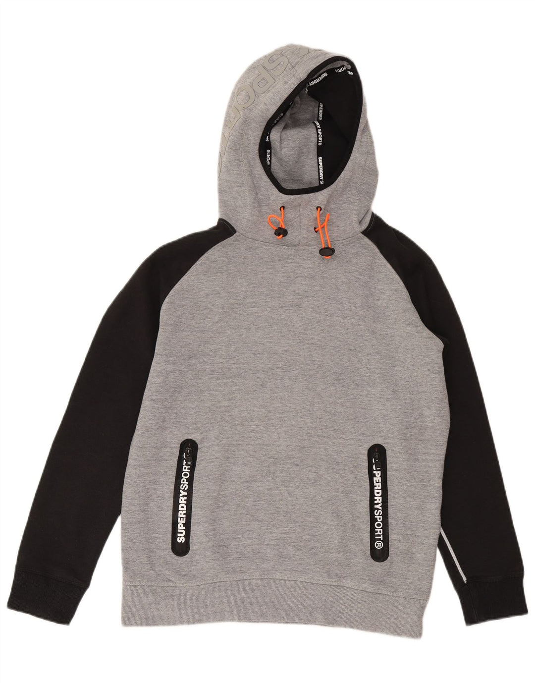 Superdry Herren-Kapuzenpullover mit Grafik, Größe 2XL, graue Farbblock-Baumwolle
