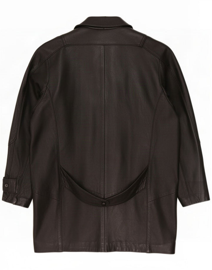 Vintage Damen Übergroßer Ledermantel UK 10 Small Black