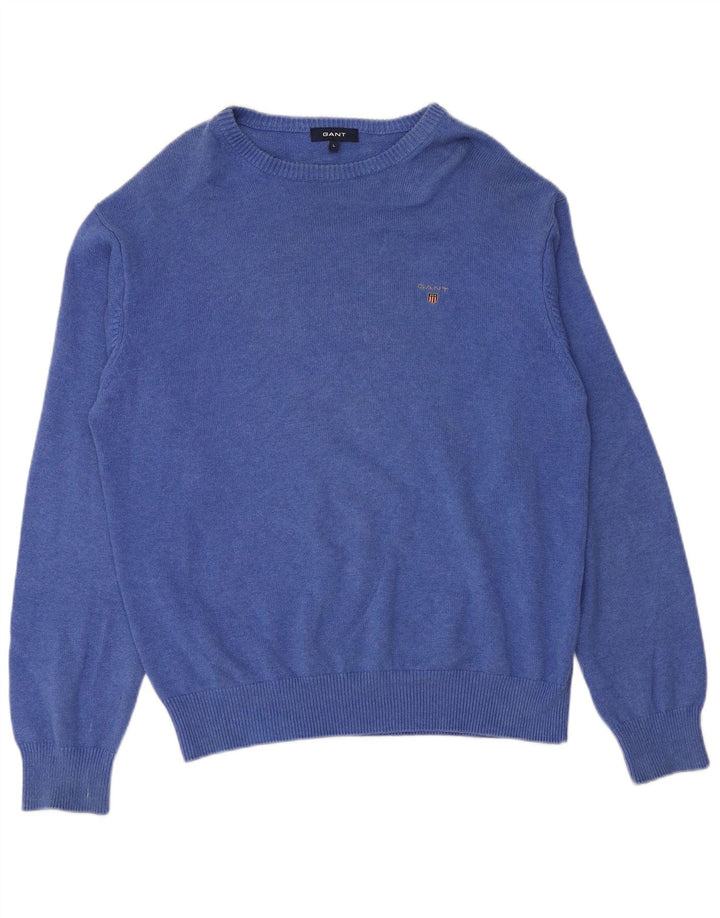 Gant Herren-Pullover mit U-Boot-Ausschnitt, groß, aus blauer Baumwolle
