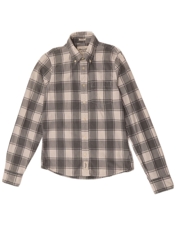 Abercrombie & Fitch Damen Muskelshirt UK 16 Large Grau kariert Baumwolle