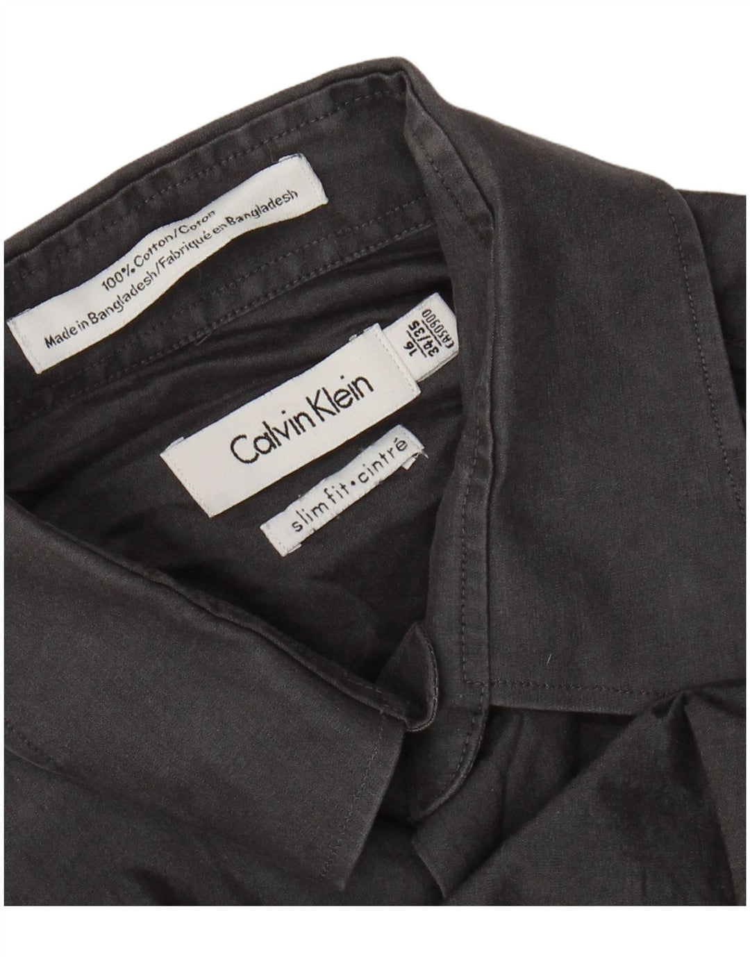 CALVIN KLEIN Herren Slim Fit Hemd Größe 16 Große graue Baumwolle