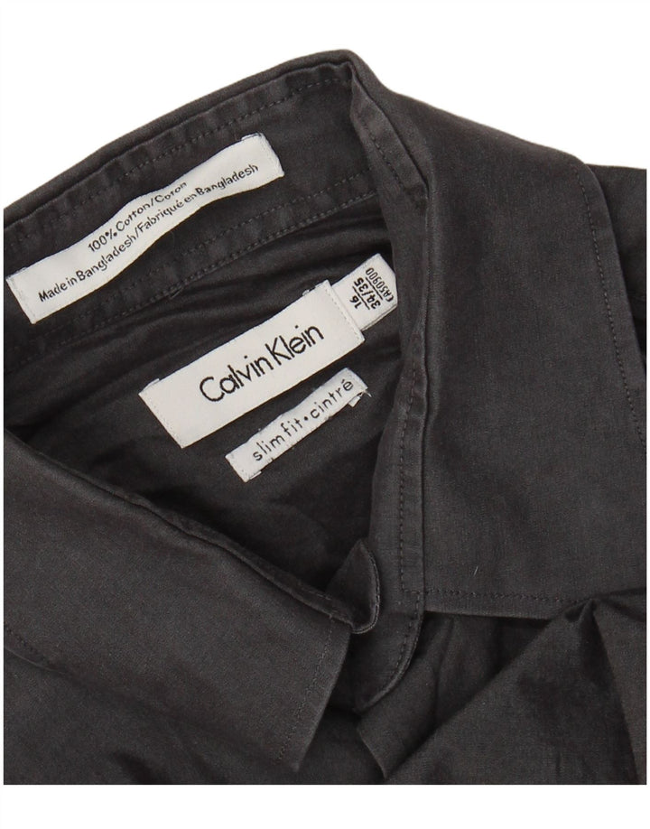 CALVIN KLEIN Herren Slim Fit Hemd Größe 16 Große graue Baumwolle