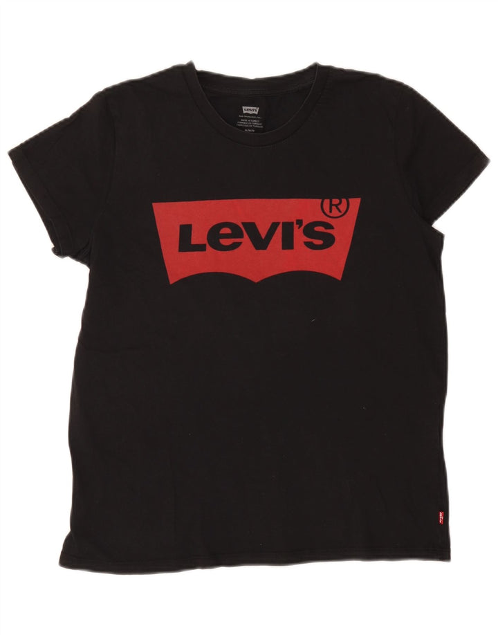 Levi's Womens Graphic T-Shirt Top UK 14 Mittelschwarze Baumwolle