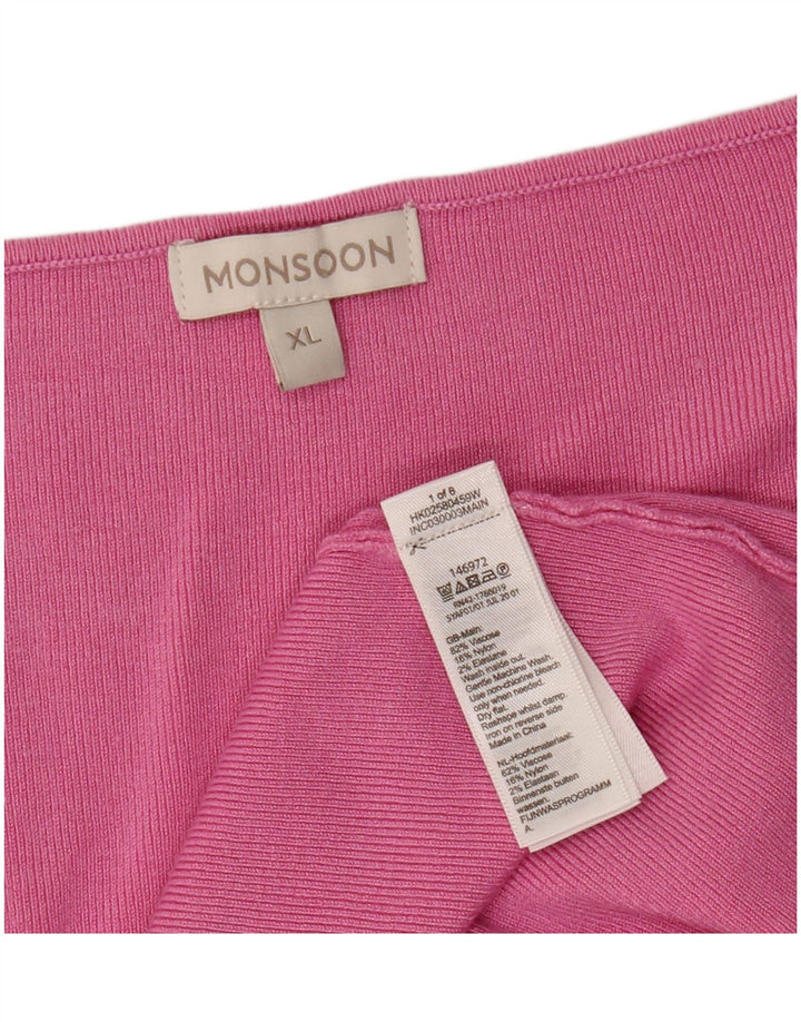 MONSOON Damen-Pullover mit V-Ausschnitt, Gr. 18, XL, rosa Viskose