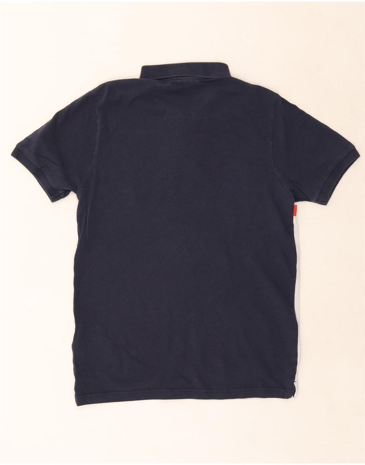 Ellesse Herren-Poloshirt aus mittelblauer, marineblauer Colourblock-Baumwolle