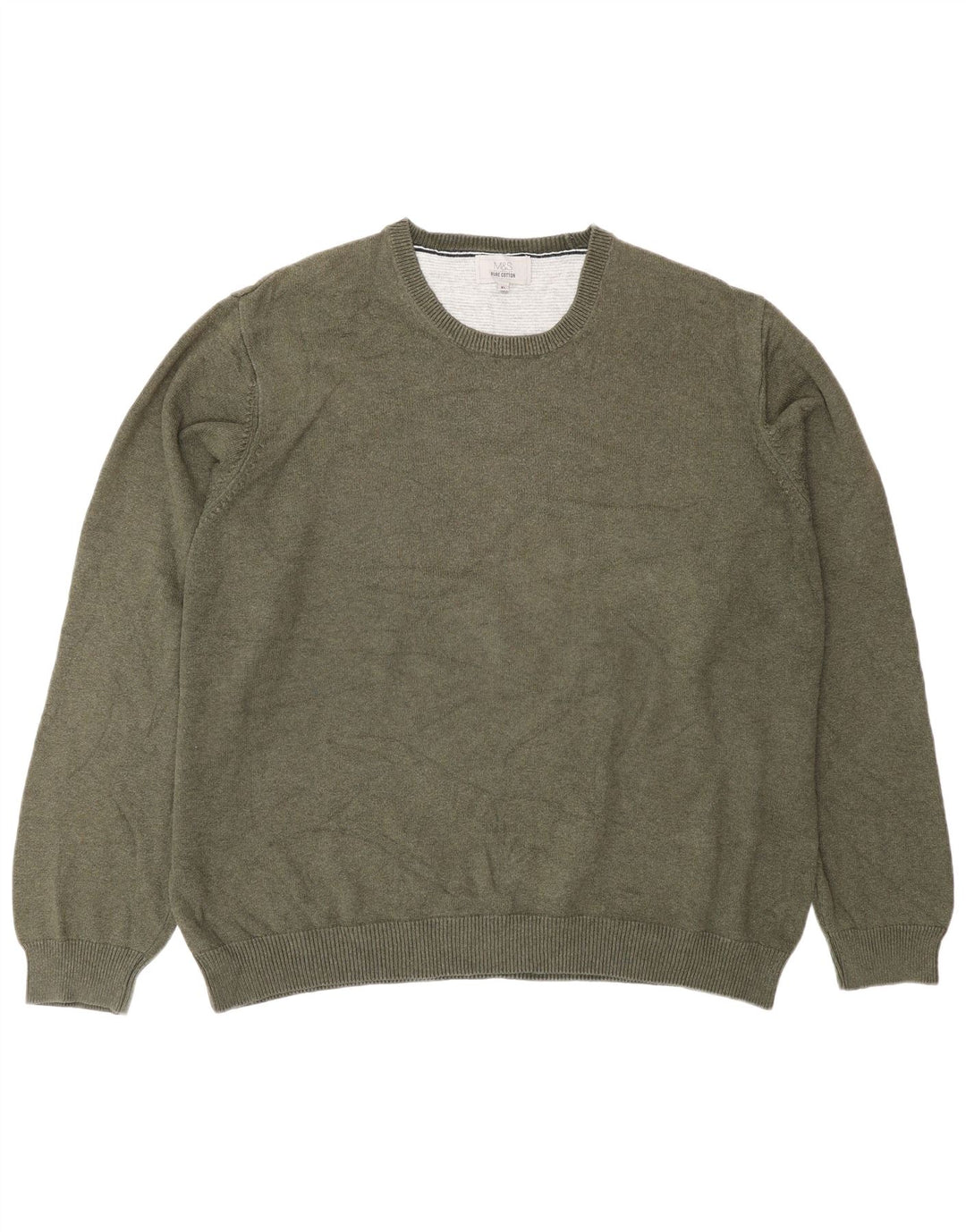 Marks & Spencer Herren-Pullover mit Rundhalsausschnitt, XL, Khaki, Baumwolle