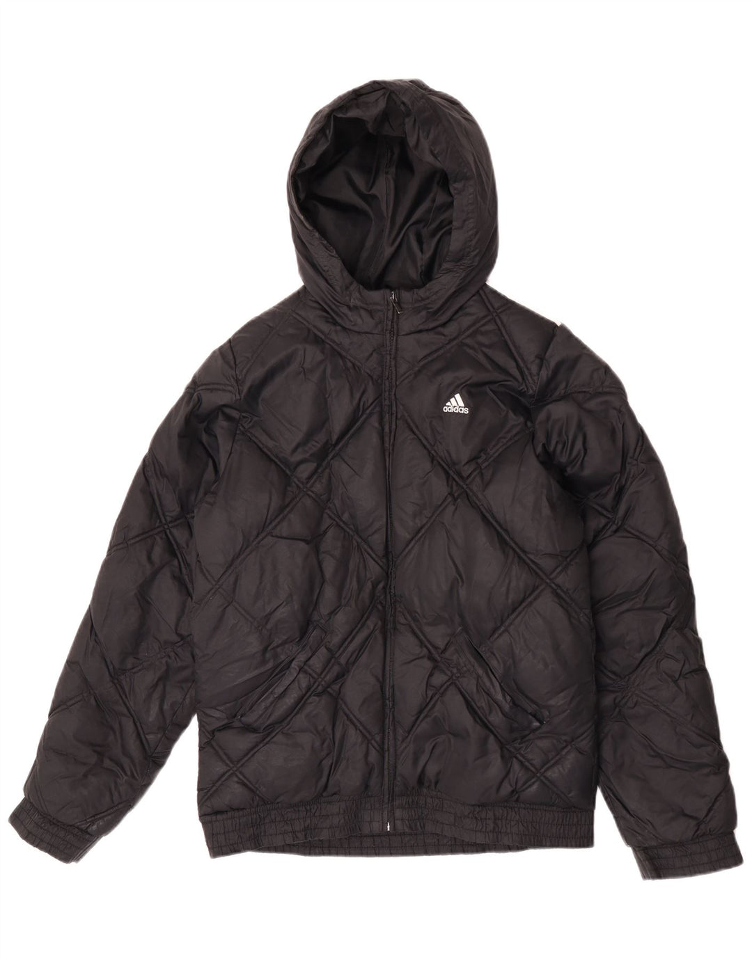 Adidas Jungen gepolsterte Jacke mit Kapuze, 15–16 Jahre, schwarzes Nylon
