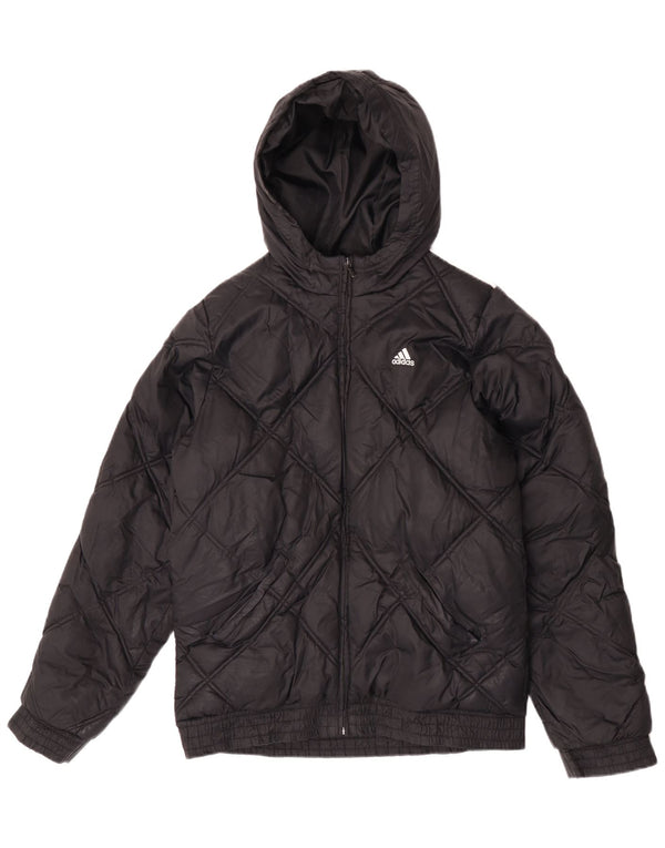 Adidas Jungen gepolsterte Jacke mit Kapuze, 15–16 Jahre, schwarzes Nylon