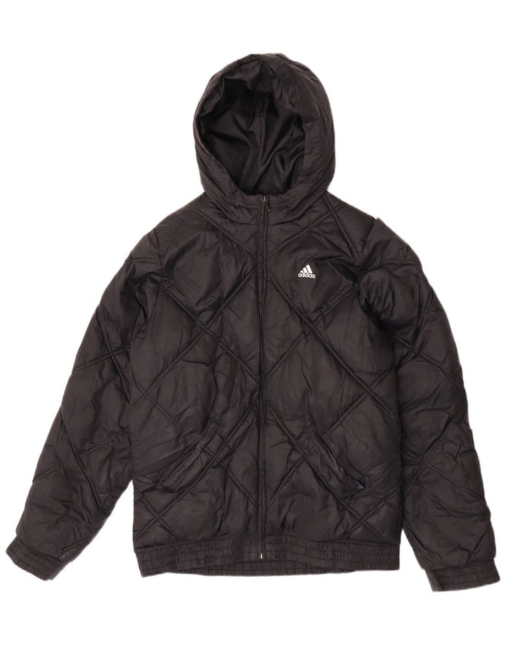 Adidas Jungen gepolsterte Jacke mit Kapuze, 15–16 Jahre, schwarzes Nylon