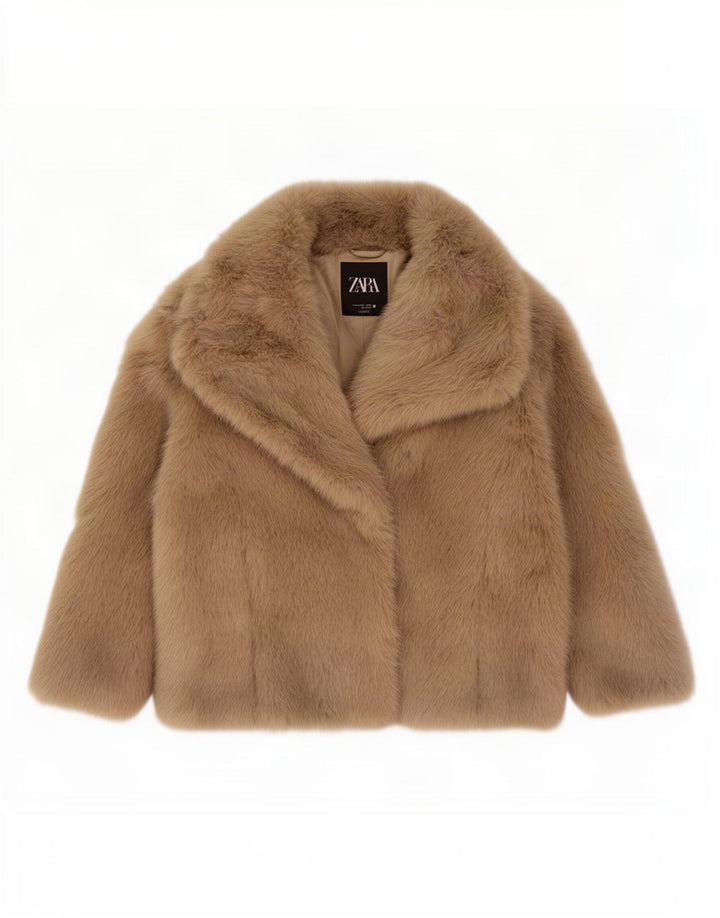 Zara Damen Popeline Kunstpelzjacke UK 16 Large Beige Polyester