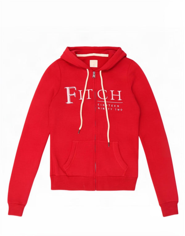 Abercrombie & Fitch Damen-Kapuzenpullover mit grafischem Reißverschluss, UK 6 XS, rote Baumwolle