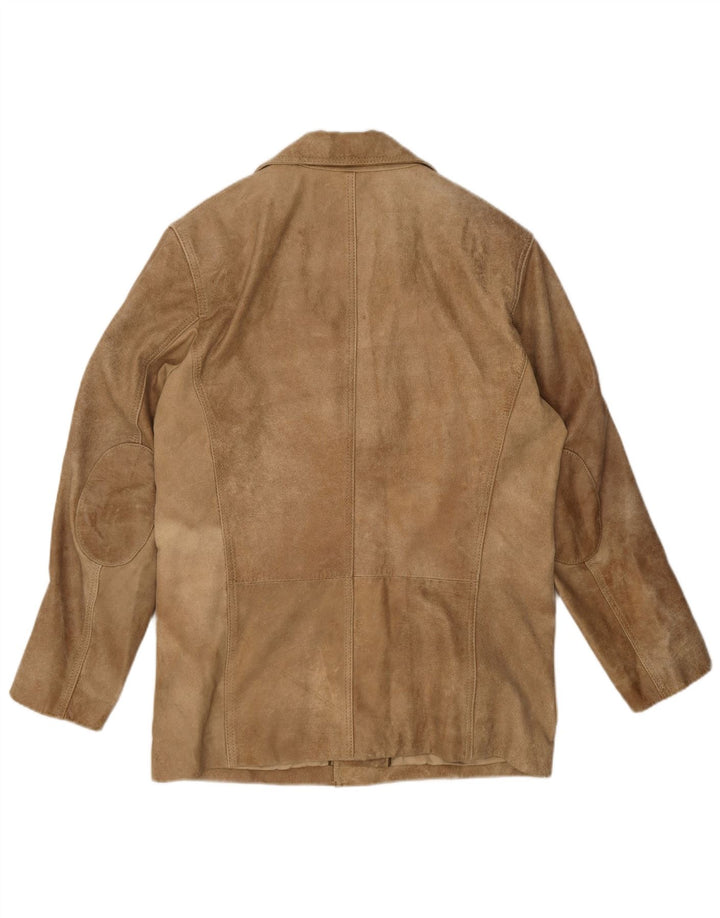 Vintage Herren 2-Knopf-Wildleder-Blazerjacke UK 40 Großes beiges Leder