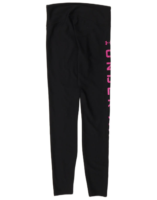 Under Armour Damen Heat Gear Graphic Leggings UK 10 Small Schwarz Polyester