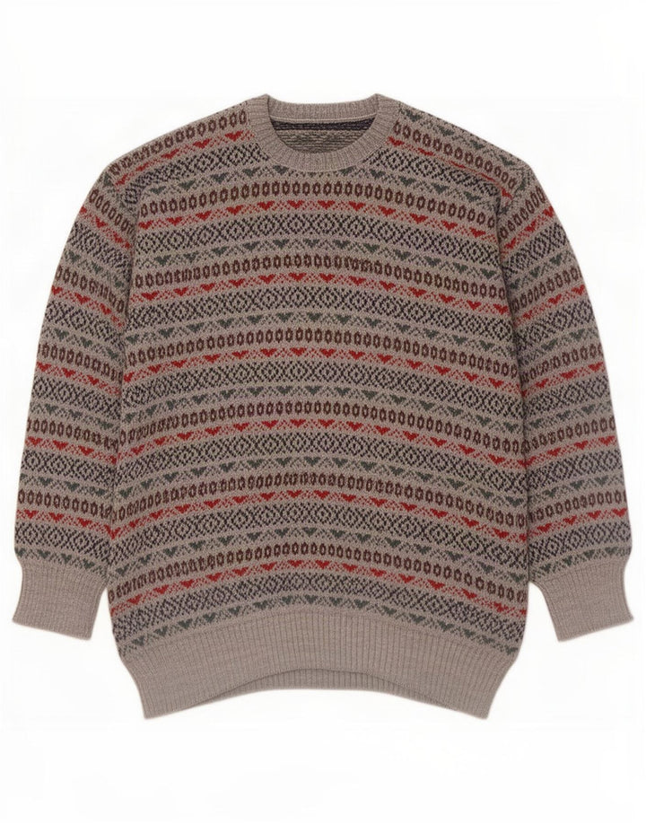 Vintage Herren Rundhalspullover Pullover Small Grey Fair Isle