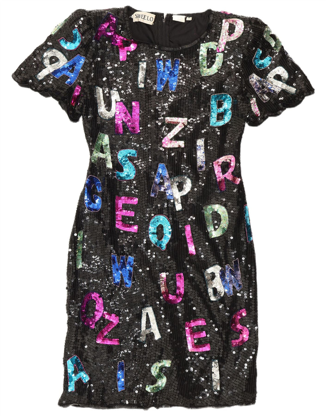 SWEELO Damen Grafisches Etuikleid UK 18 XL Schwarze Seide