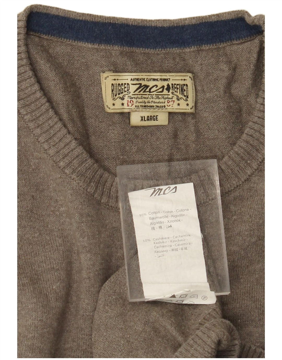 MARLBORO CLASSICS Herren-Pullover mit Rundhalsausschnitt, XL, graue Baumwolle