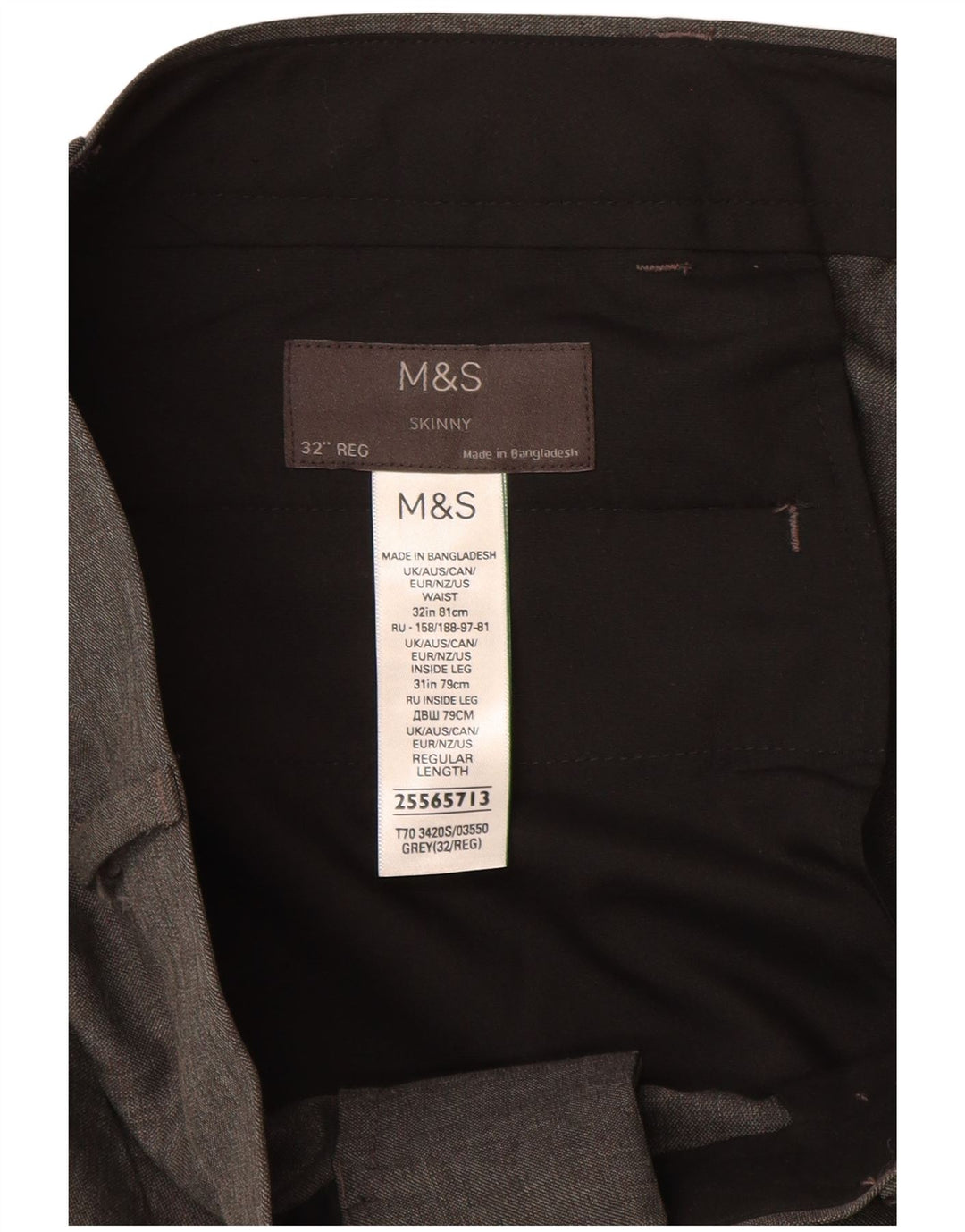 Marks & Spencer Herren Skinny Freizeithose W32 L31 Grau Polyester