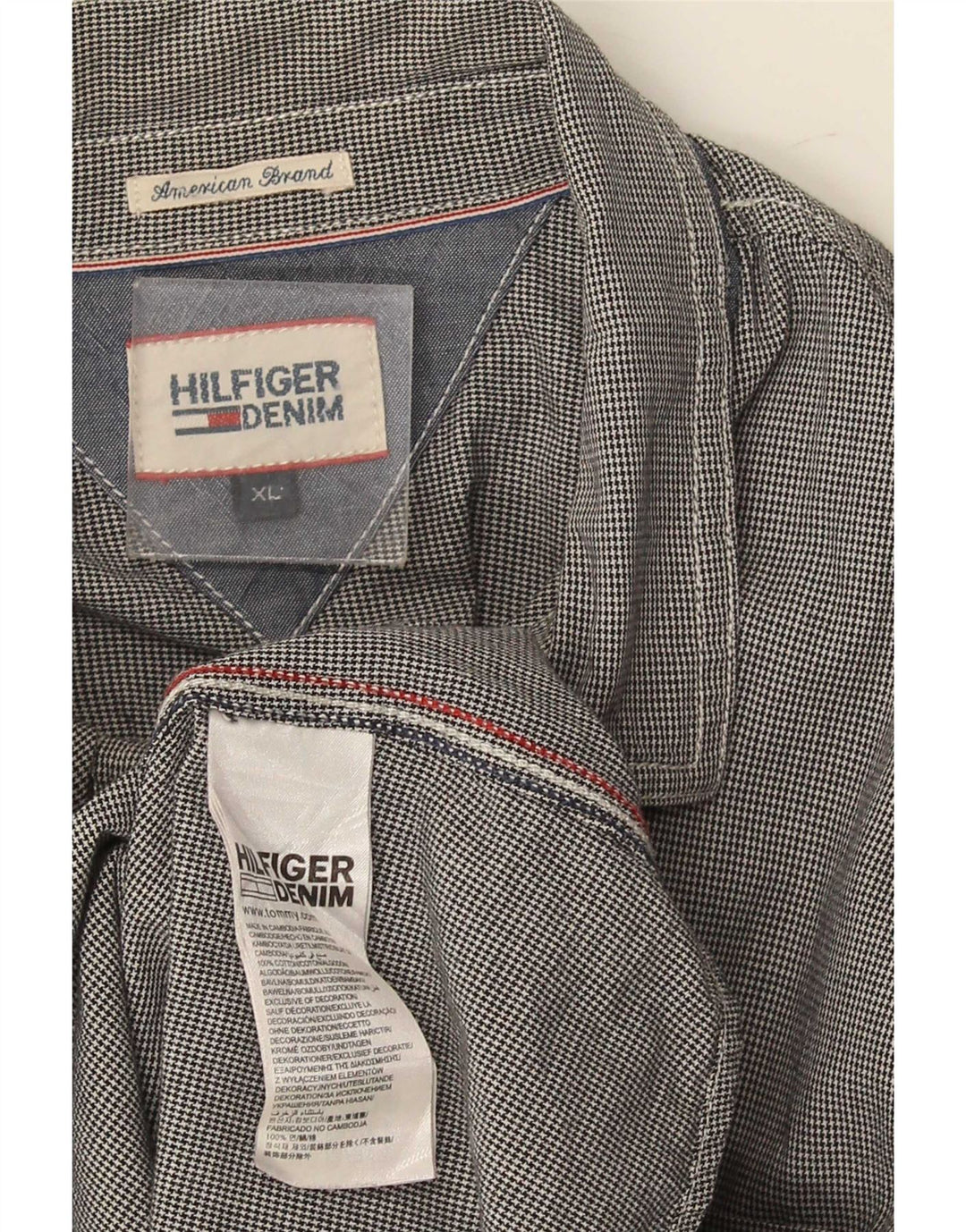 Tommy Hilfiger Herrenhemd XL Marineblaue Hahnentritt-Baumwolle