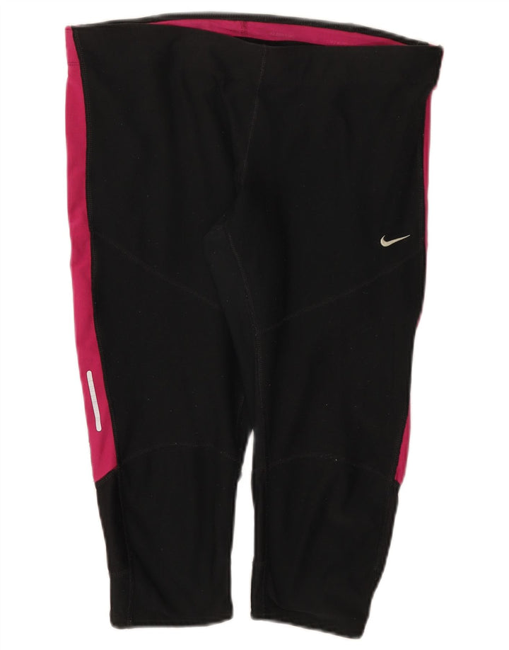 Nike Damen Dri Fit Capri Leggings UK 14 Large Schwarz Colourblock Polyester