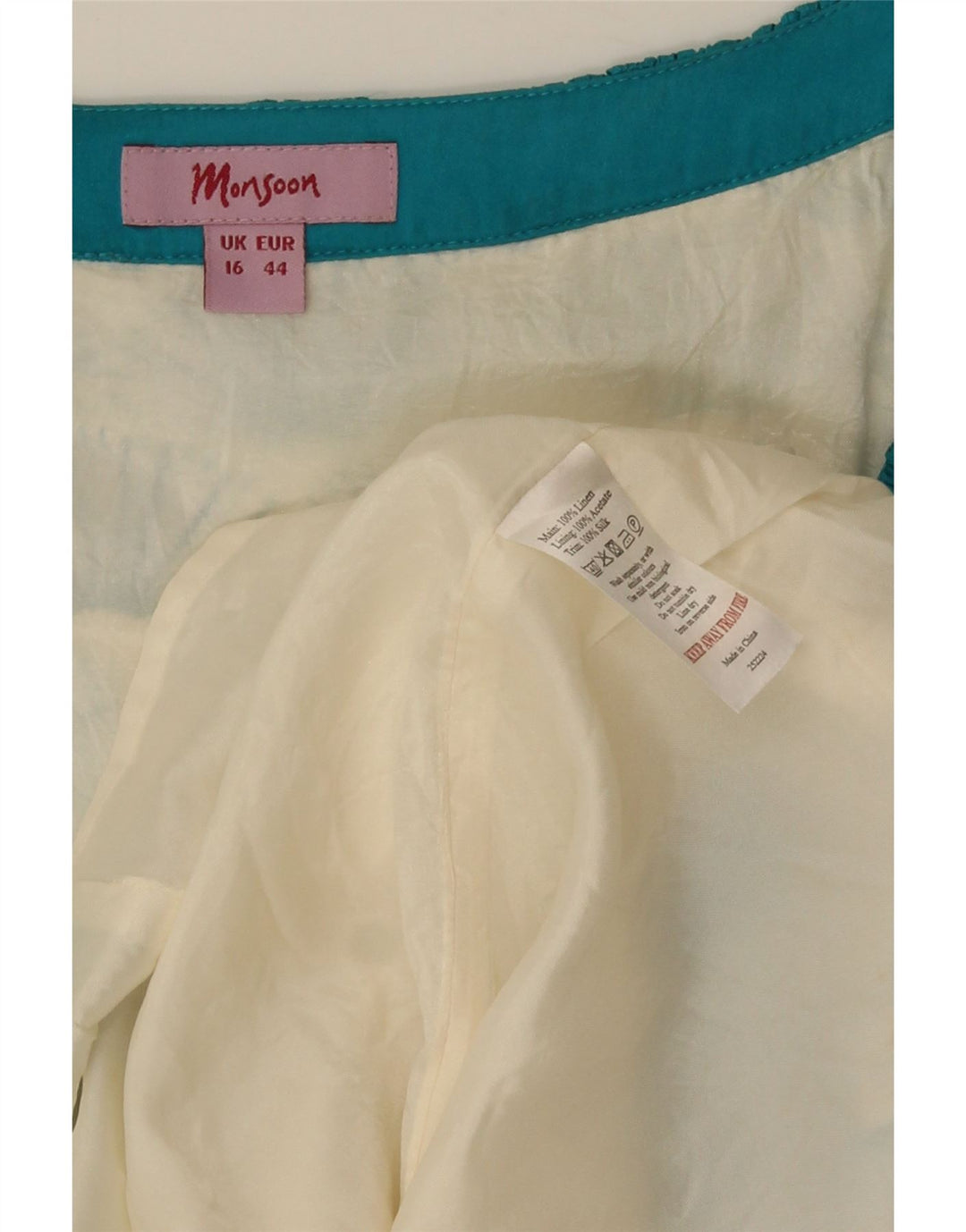 Monsoon A-Linien-Kleid mit abstraktem Muster für Damen, Größe 44, gebrochenes Weiß
