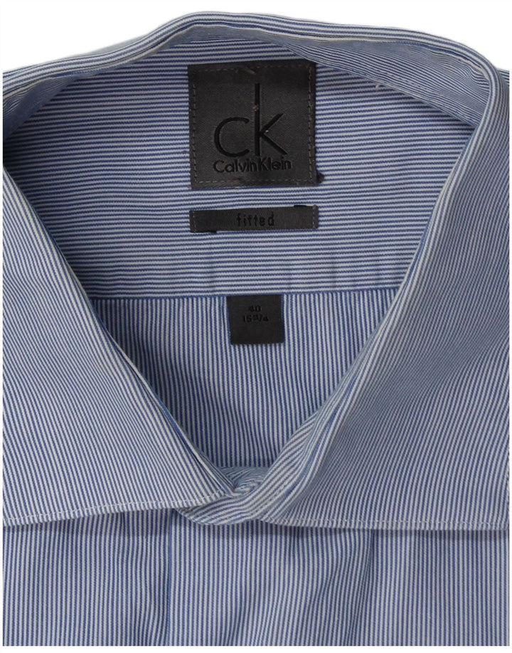 Calvin Klein Mens Tailliertes Hemd Größe 40 15 3/4 Mittelblauer Nadelstreifen