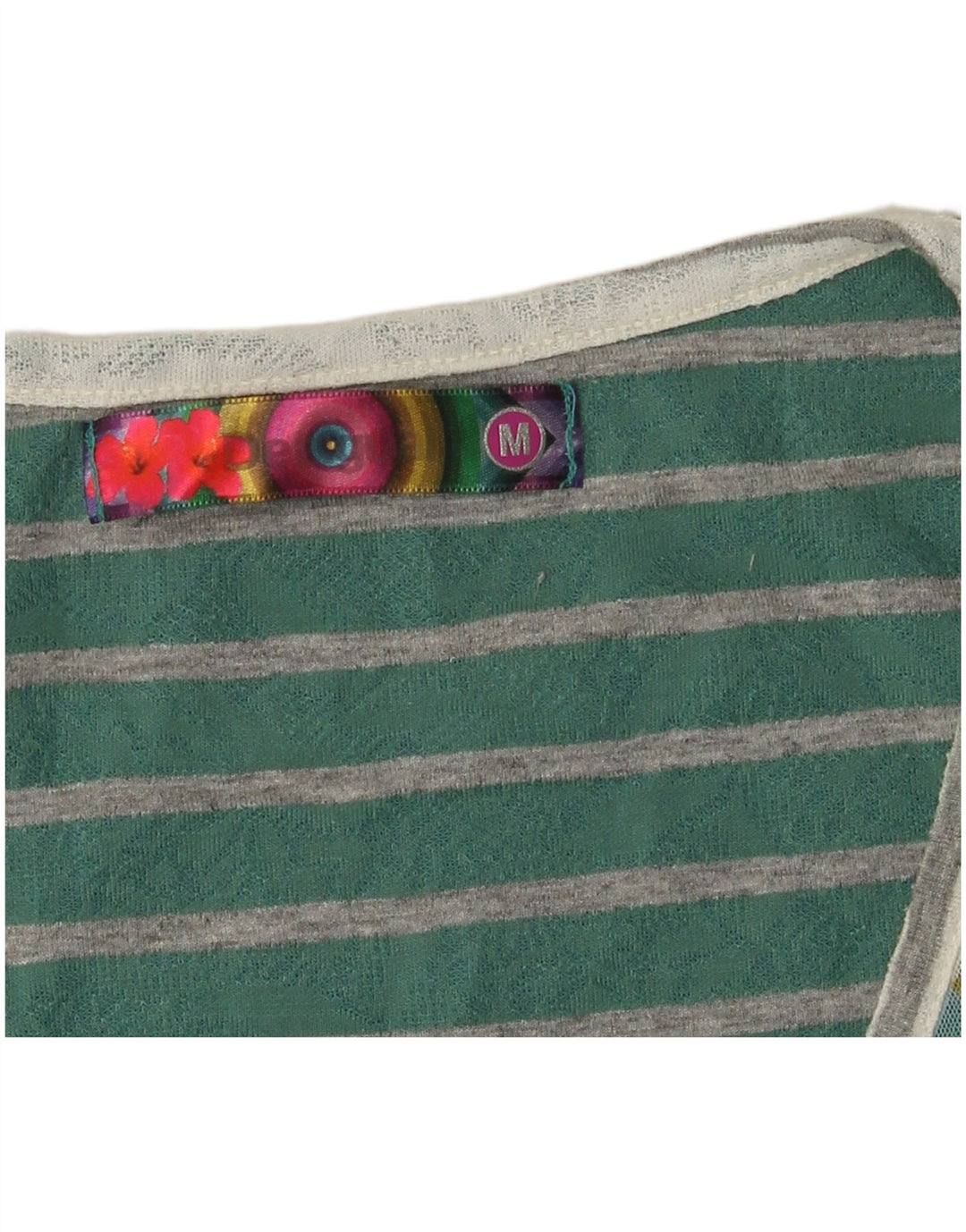 DESIGUAL Damen Grafik-T-Shirt-Oberteil UK 12 Mittelgrün mit Blumenmuster