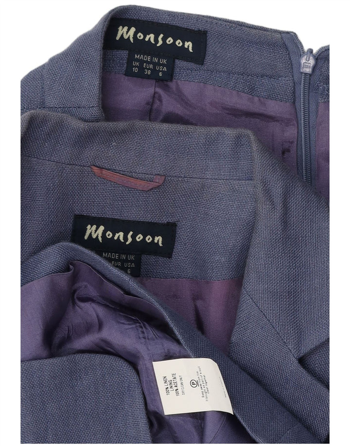 Monsoon 2-teiliges Rock-Set mit 3 Knöpfen für Damen, UK 10, Größe S, W26, blaues Leinen
