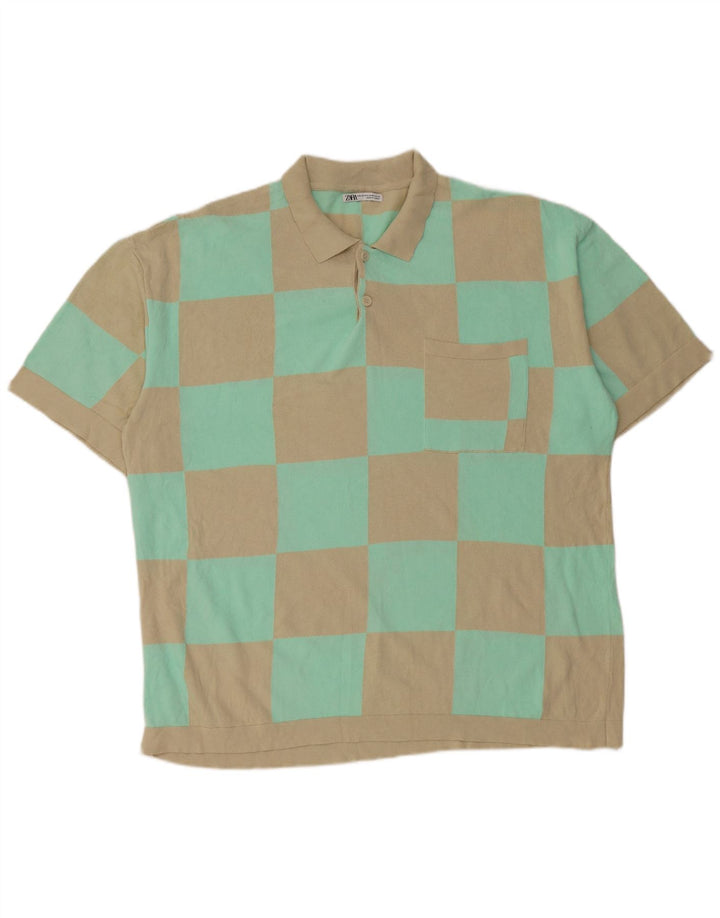Zara Herren-Poloshirt, groß, beige, geometrisch