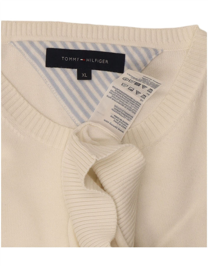 Tommy Hilfiger Herren-Pullover mit V-Ausschnitt, XL, weiß, Baumwolle, klassisch