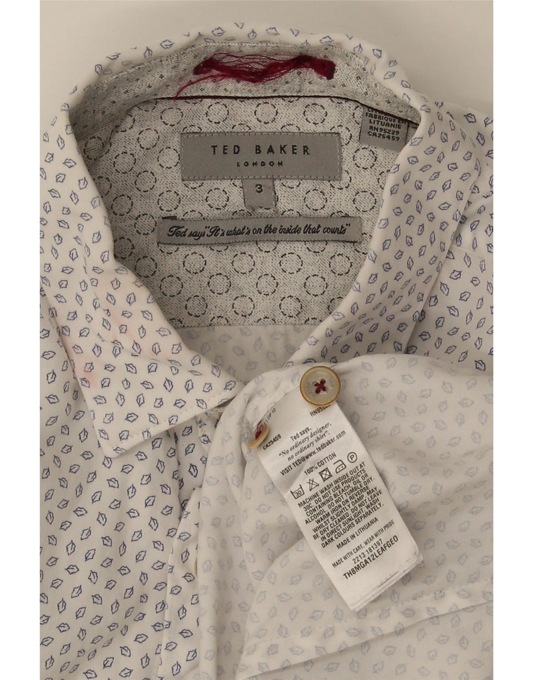 Ted Baker Herren-Hemd mit abstraktem Muster, Größe 3, Medium, cremefarbene Baumwolle