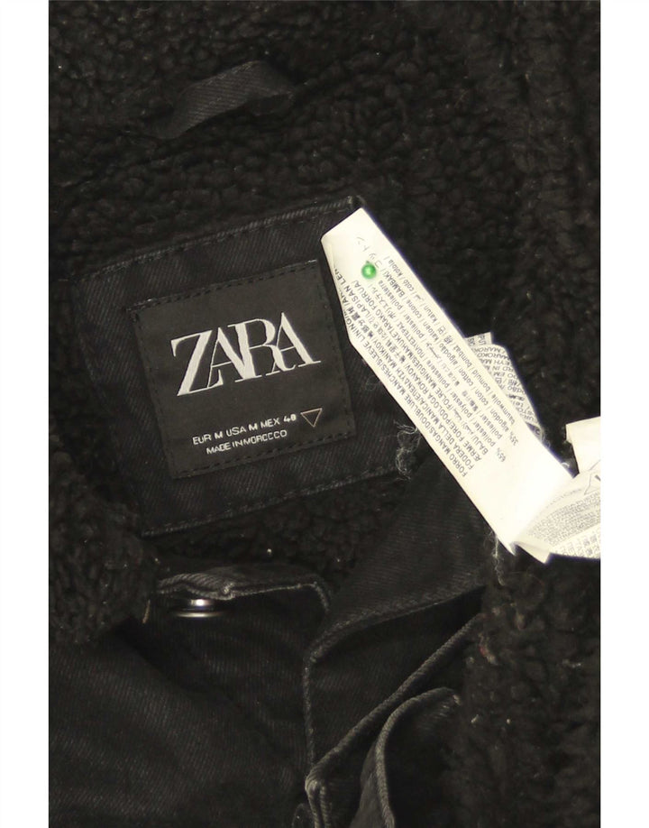 Zara Herren Sherpa Jeansjacke UK 38 Medium Schwarz Polyester