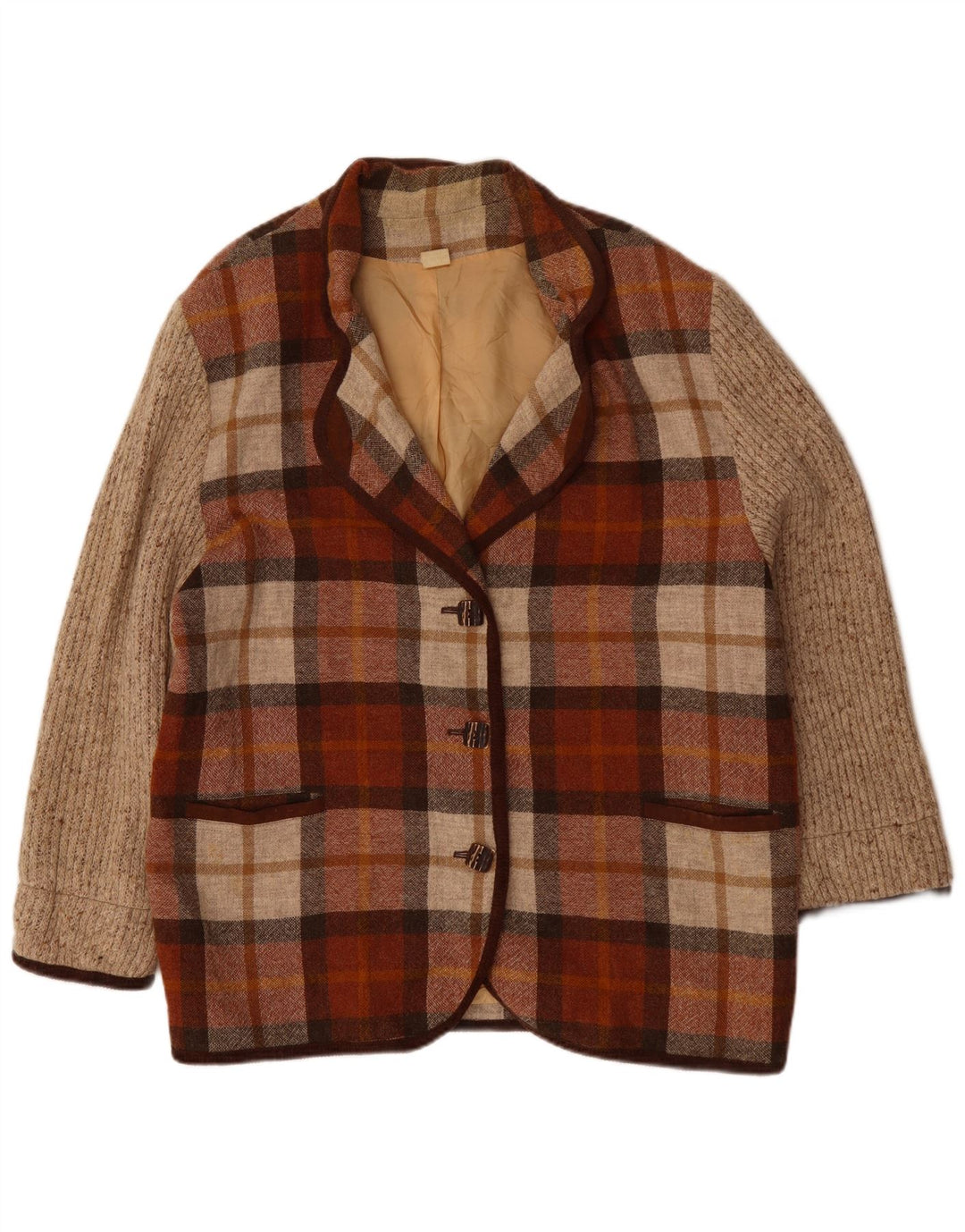 Vintage Damen 3-Knopf-Blazerjacke UK 20 2XL Burgunderrot kariert Polyacryl