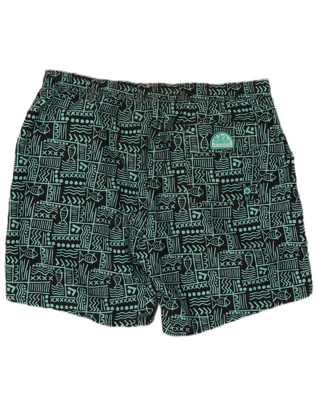 Sundek Herren-Badeshorts XL, schwarzes geometrisches Polyester