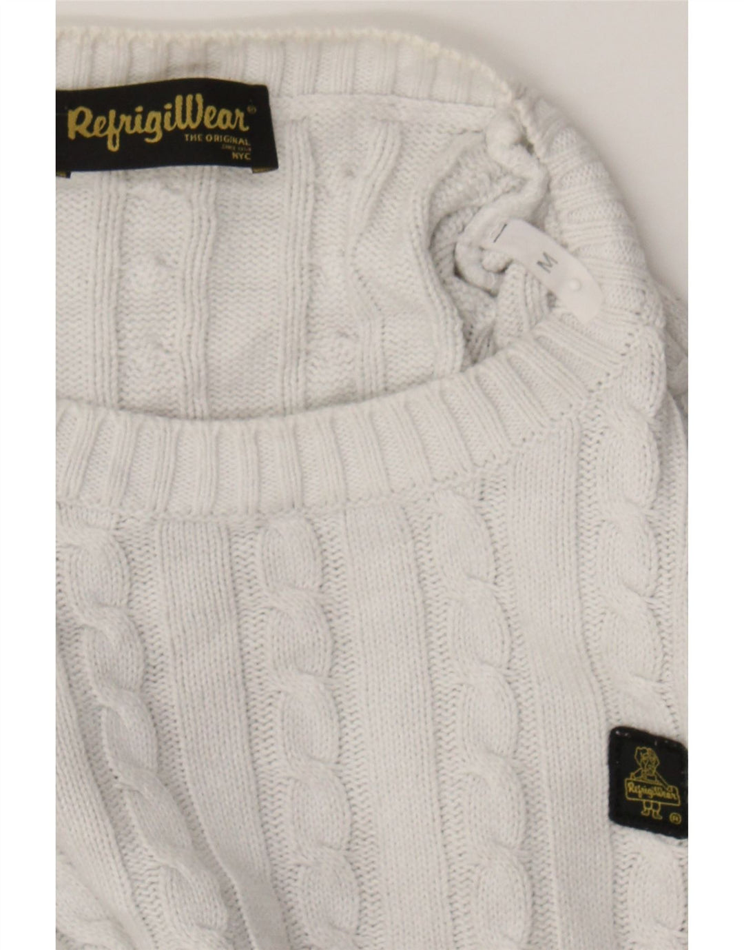 REFRIGIWEAR Womens Crew Neck Jumper Sweater UK 12 Medium White Cotton Vintage Refrigiwear and Second-Hand Refrigiwear from Messina Hembry 