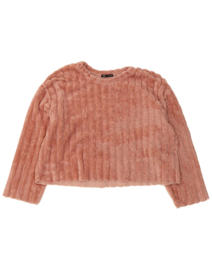 Zara Damen Crop Oversized Sweatshirt Pullover UK 16 Large Rosa Polyester