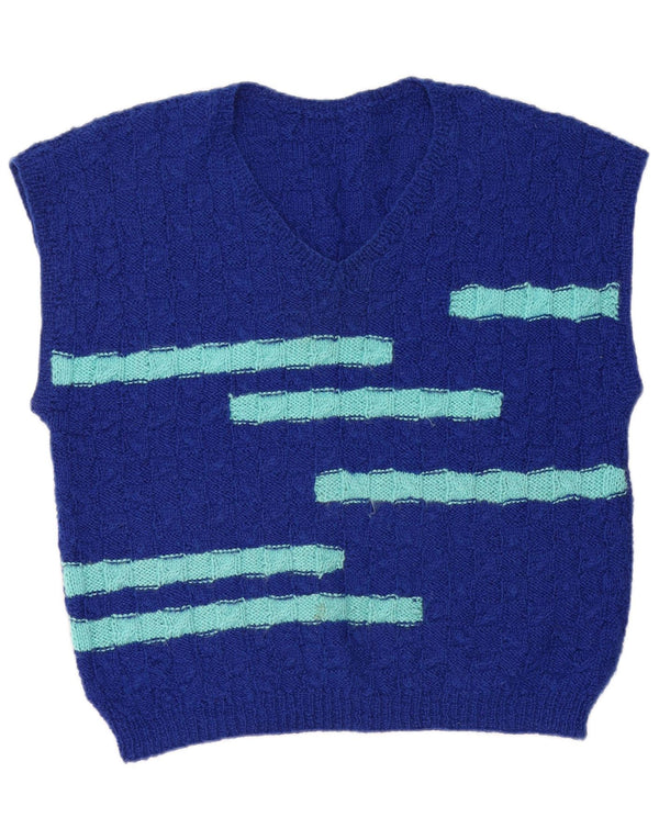 Vintage Damen Weste Tank Top UK 16 Groß Blau gestreift
