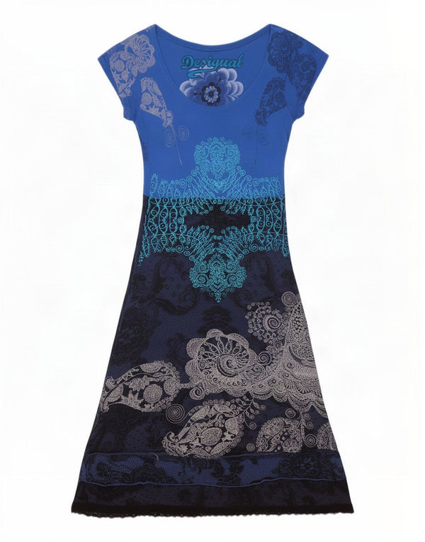 Desigual Damen A-Linien-Kleid UK 4 XS Blaue Paisley-Viskose