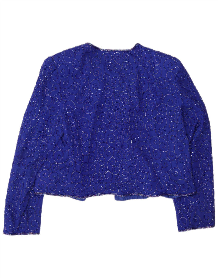 Vintage Damen Crop Blazer Jacke UK 14 Mittelblaue Seide